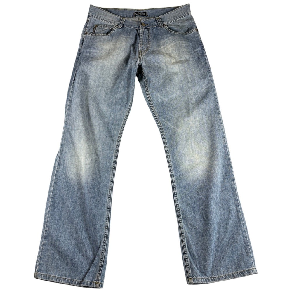 Armani Jeans Simin T Mens 34x32 Blue Denim Light Wash Cotton Straight Leg Casual